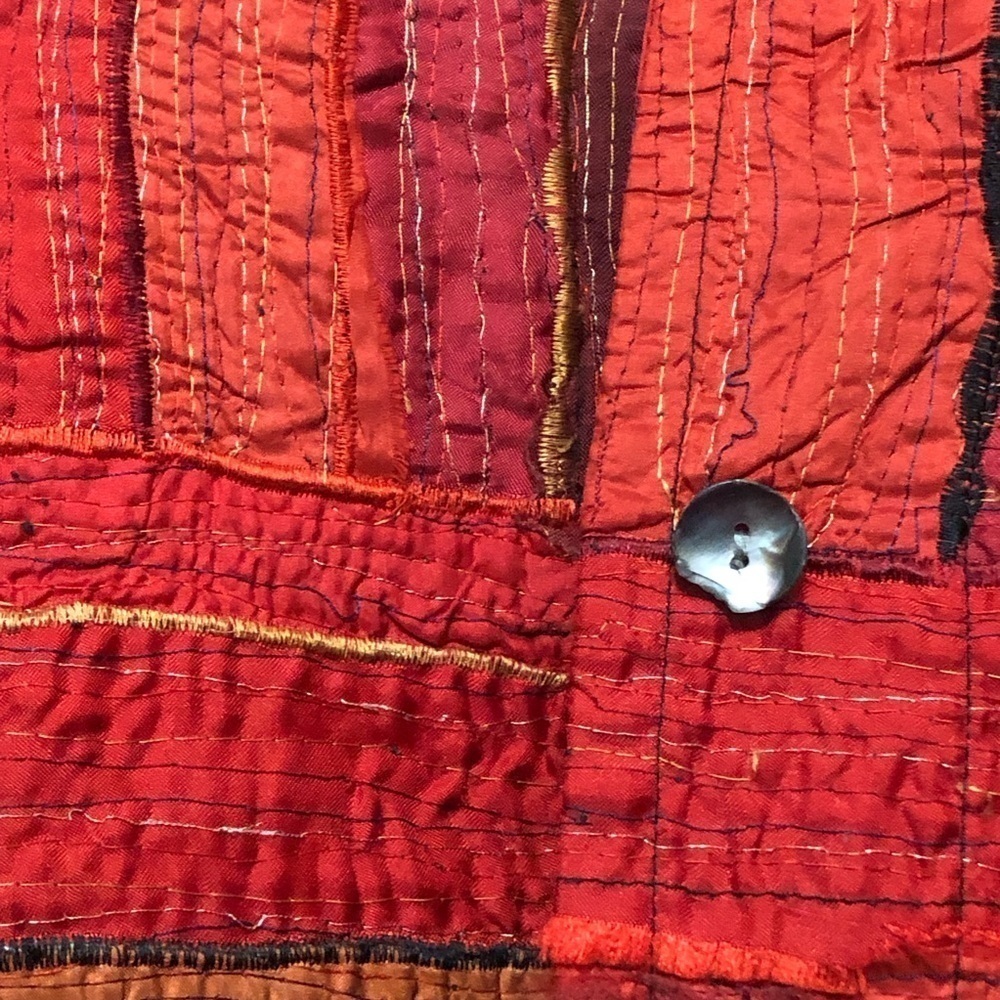 Chico’s Design Multi Red Tones Silk Blend Soft Cotton Lined Vintage Jacket Large - Picture 4 of 8